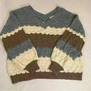 Listicle Cable Knit Striped Grandpa Drop Shoulder  Pullover Sweater size small